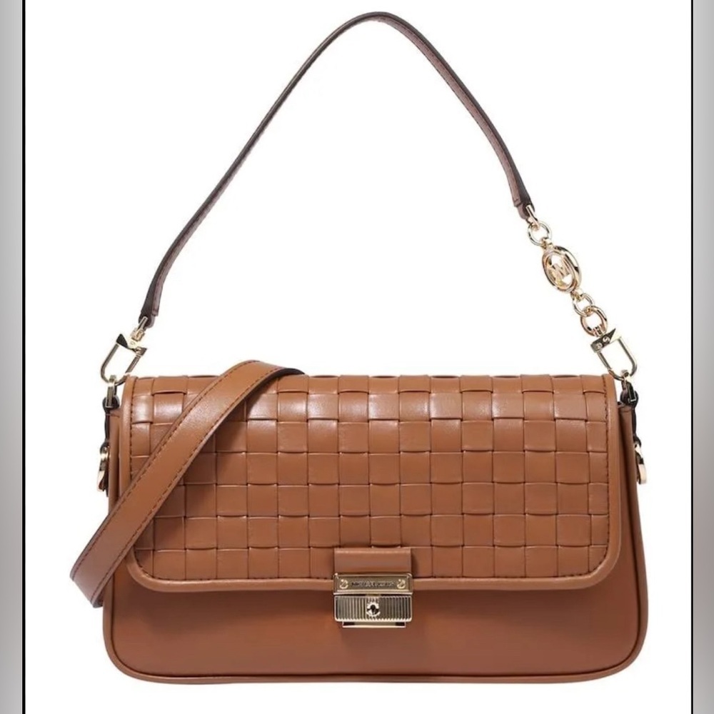 MICHAEL KORS Bradshaw Woven Leather Convertible Shoulder Tan Bag AUTHENTIC NWT